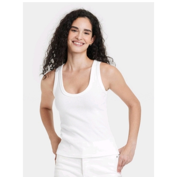 NEW Universal Thread White Scoop Ribbed Tank Top - Picture 1 of 15